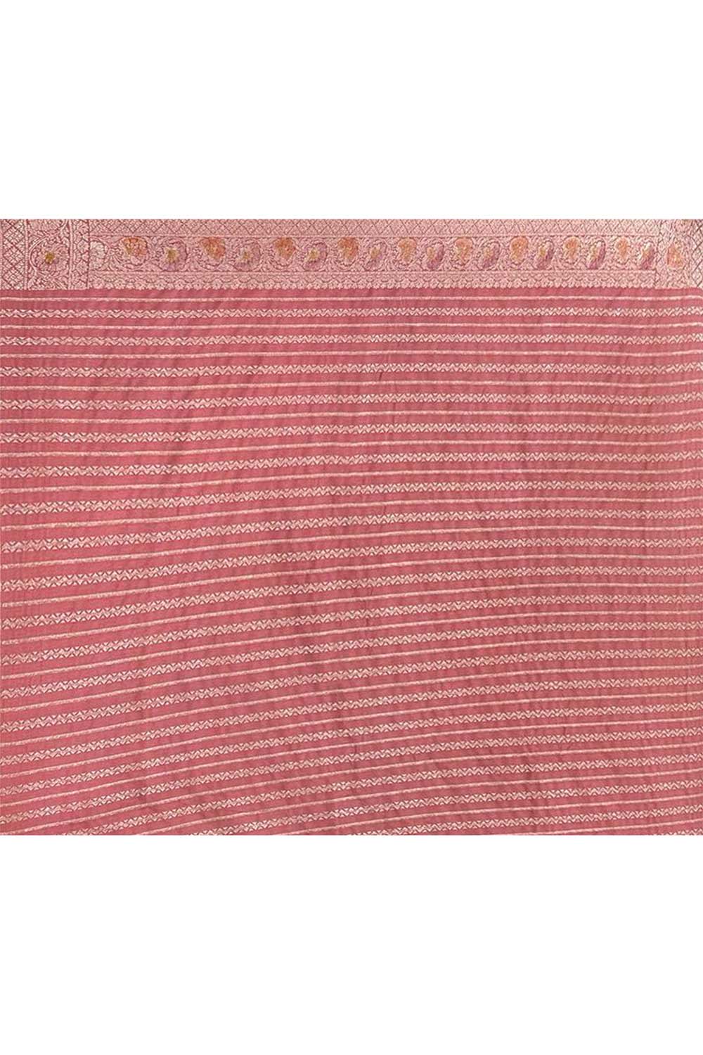 Rosegold Pink Mushru Satin Banarasi Handloom Saree With Meenkari Jaal And Border Rosegold Pink Mushru Satin Banarasi Handloom Saree With Meenkari Jaal And Border
