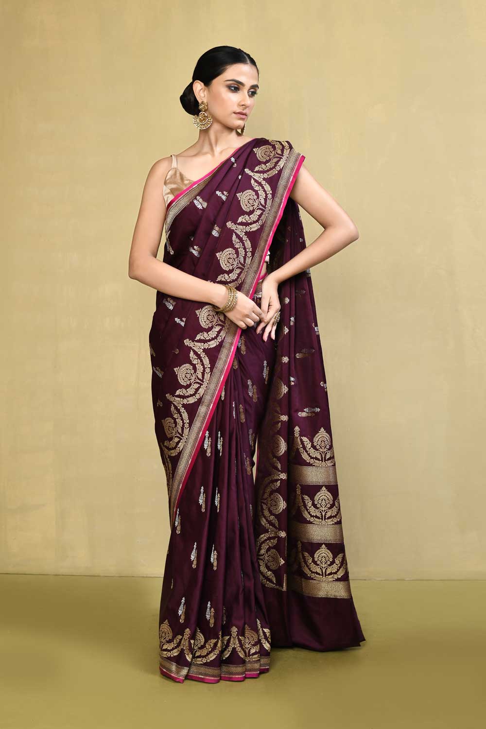 Deep Wine Banarasi Handloom Saree With blouse Deep Wine Banarasi Handloom Saree With blouse