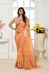 Rangkat Peach Pure Kora Organza Silk Banarasi Handloom Saree