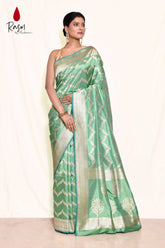 Sea Greenpure Katan Silk Banarasi Handloom Saree With Blouse