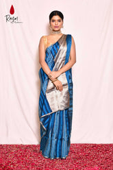Rangkat Pure Kora Organza Banarasi Handloom Silk Saree With Modern Contemporary Striped Body