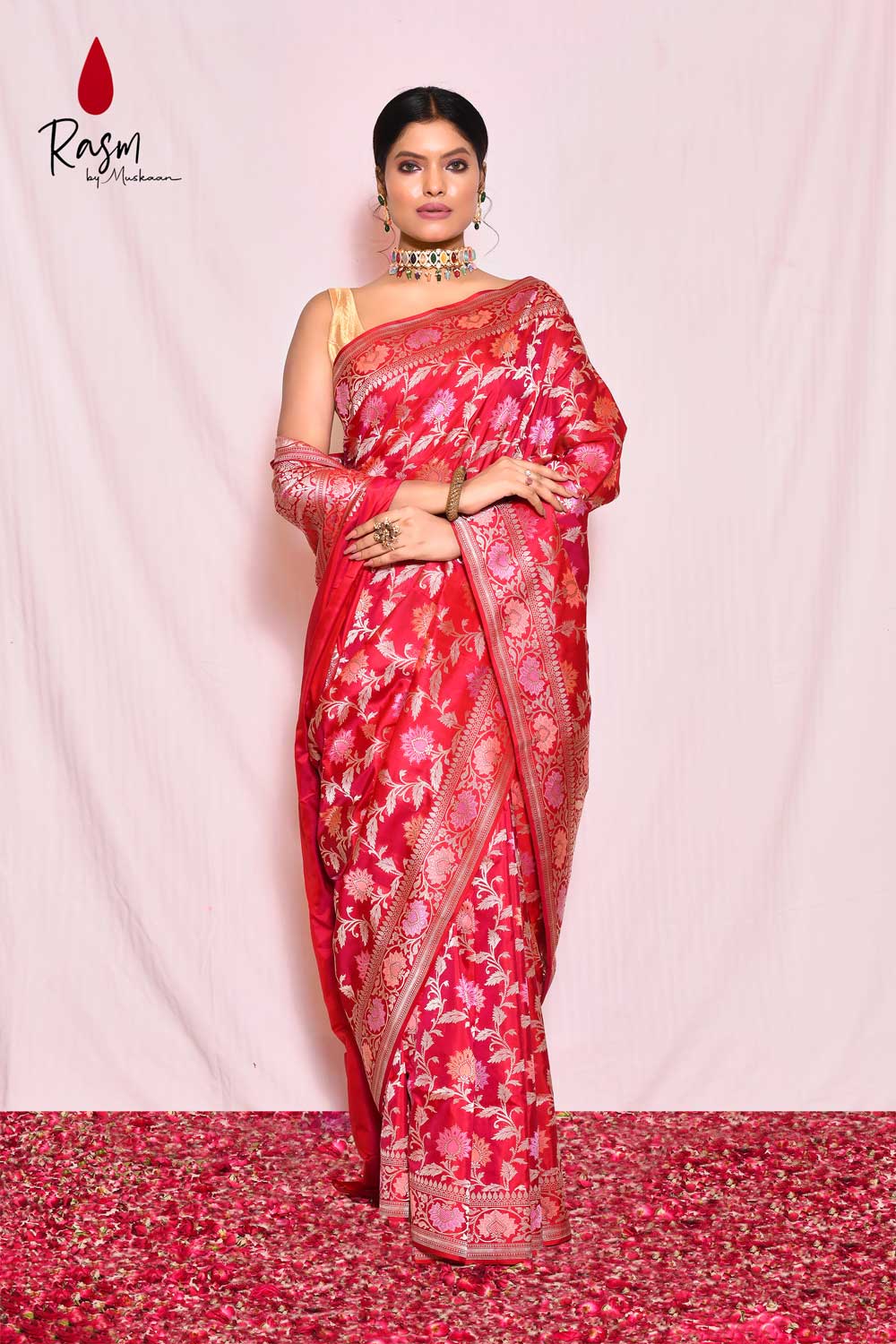 Red Pure Katan Silk Banarasi Handloom Saree Red Pure Katan Silk Banarasi Handloom Saree