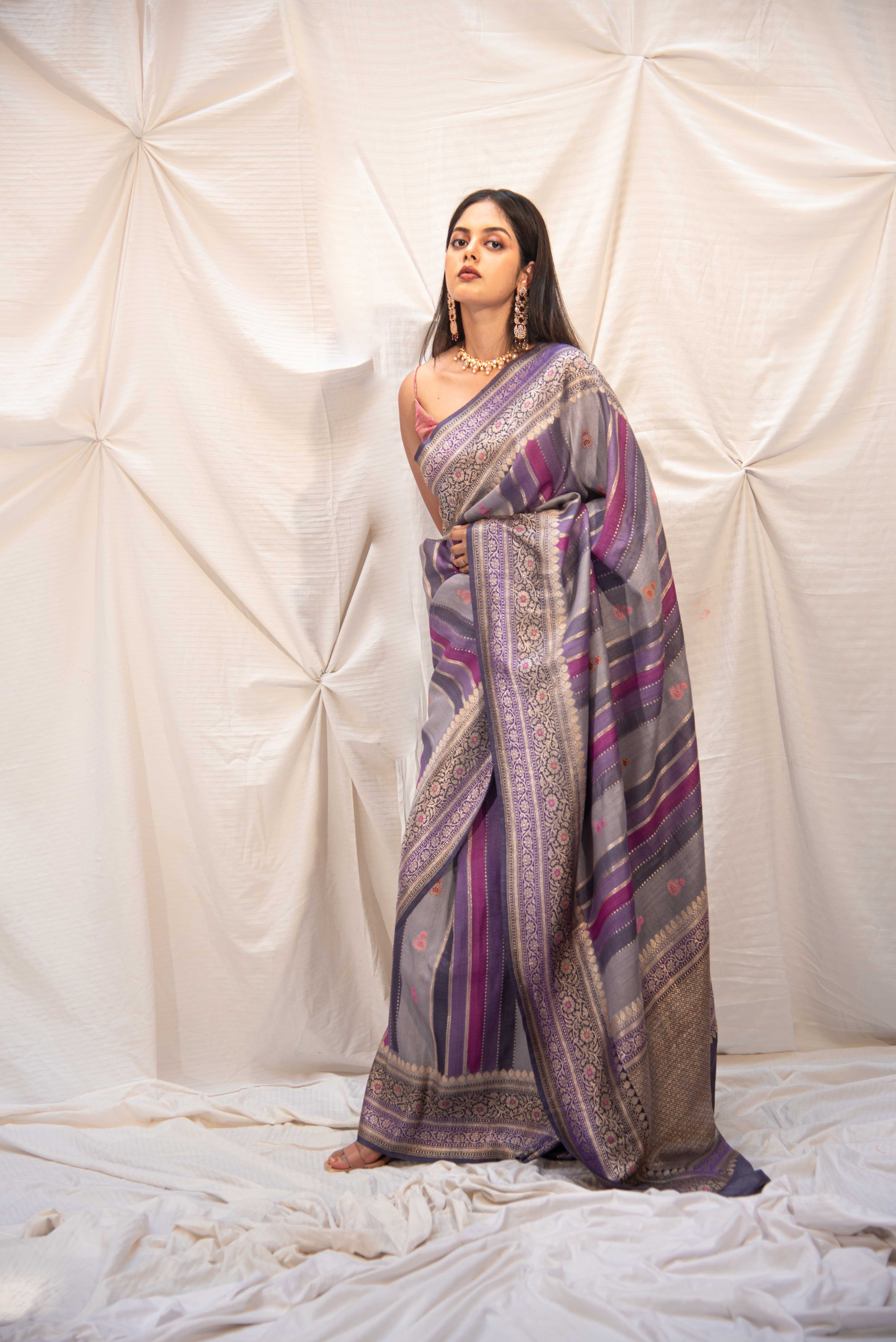 Rangkat Pure Tussar Georgette Banarasi Handloom Silk Saree With Blouse Rangkat Pure Tussar Georgette Banarasi Handloom Silk Saree With Blouse