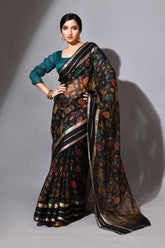 Black Kalamkari Pure Kota Check Banarasi Handloom Saree