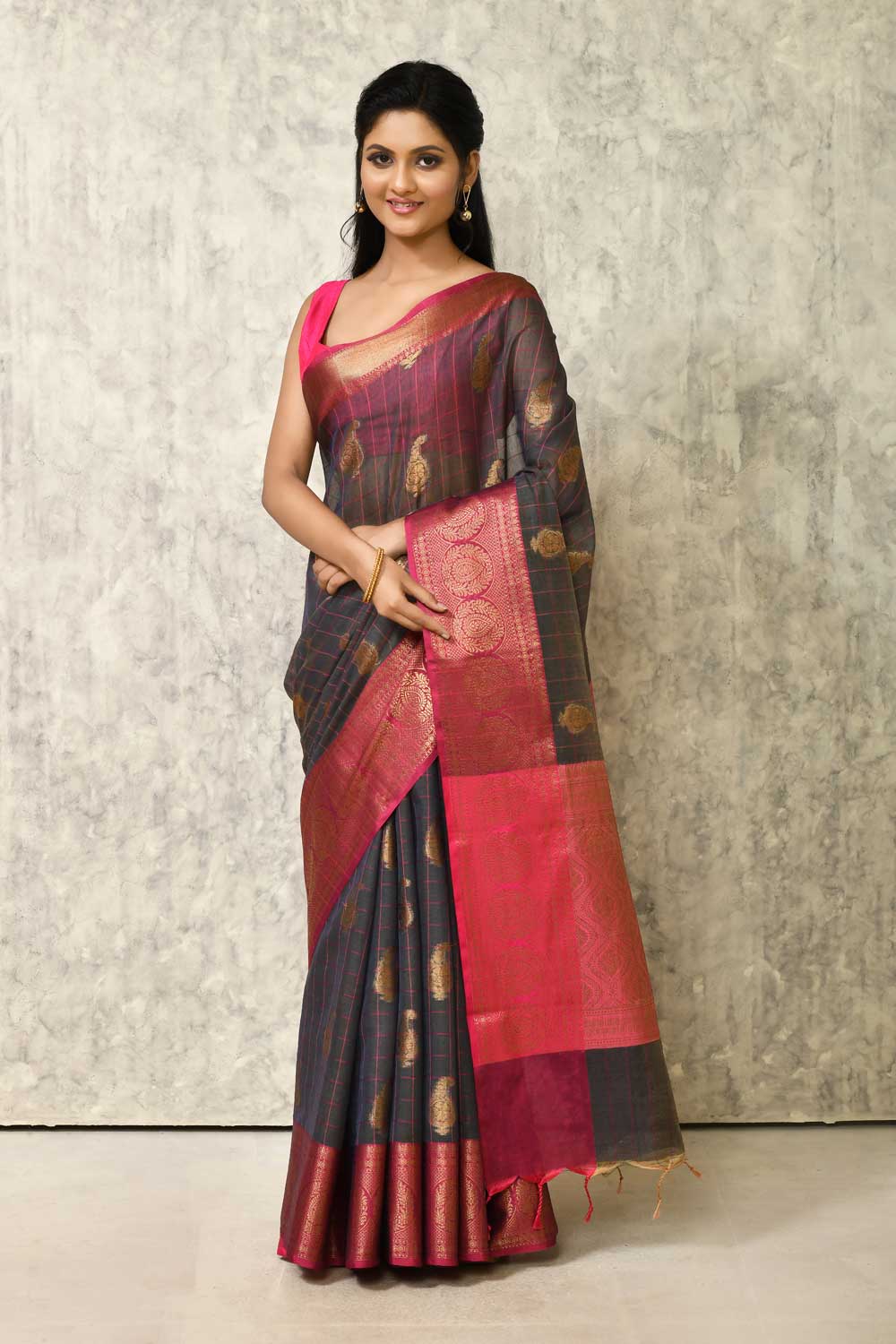 Dark Greypure Cotton Silk Banaras Handloom Saree Dark Greypure Cotton Silk Banaras Handloom Saree