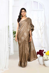 Mouse Grey Mushru Satin Banarasi Saree With Tanchoi Weave And Silver Booti