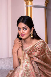 Beige Tussar Tanchoi Jamawar Banarasi Handloom Saree