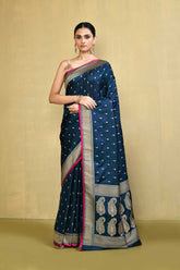 Teal Blue Banarasi Handloom Saree With Blouse