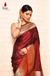Tanchoi Banarasi Handloom Saree With Handwoven Paisley Jaal