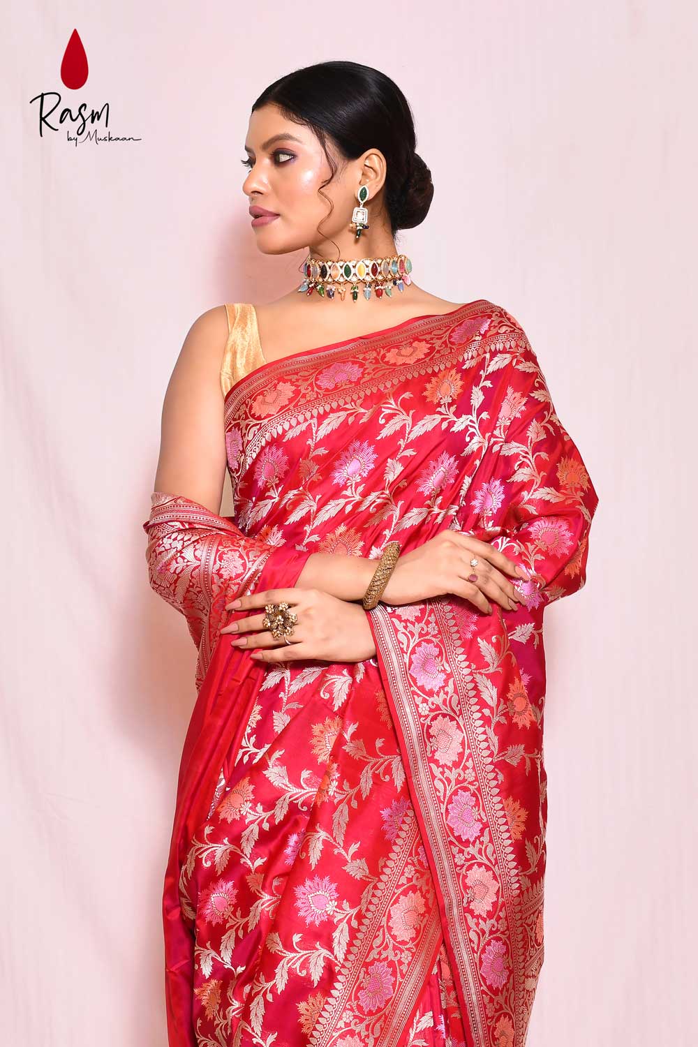 Red Pure Katan Silk Banarasi Handloom Saree With Blouse Red Pure Katan Silk Banarasi Handloom Saree With Blouse