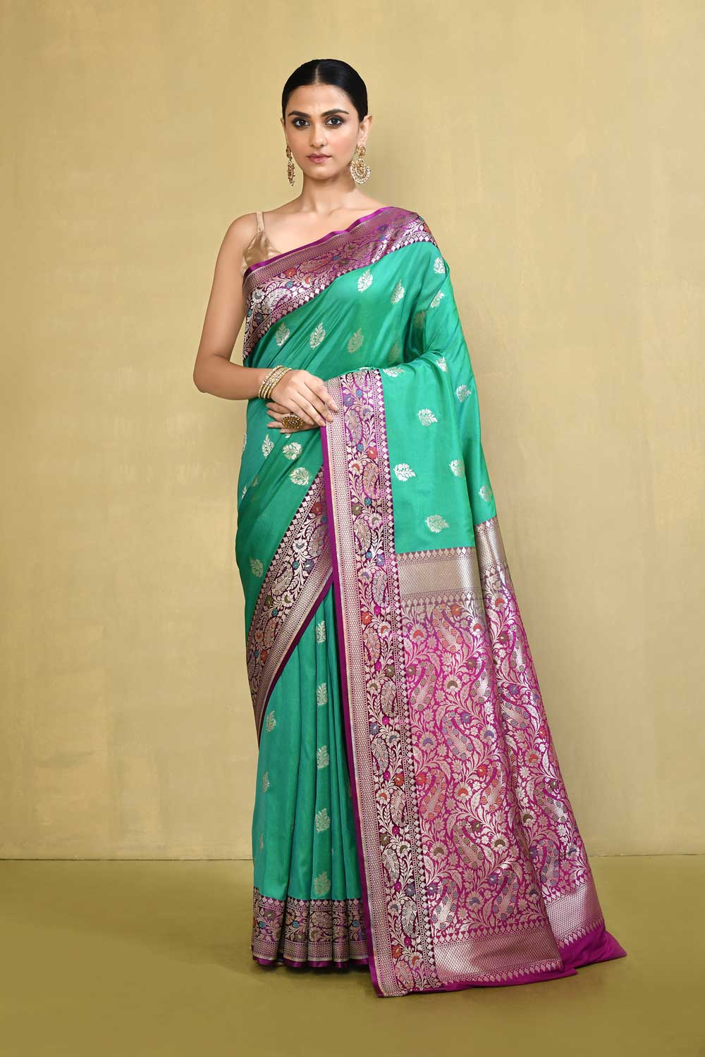 Green - Magenta Banarasi Saree with banarasi booti Green - Magenta Banarasi Saree with banarasi booti