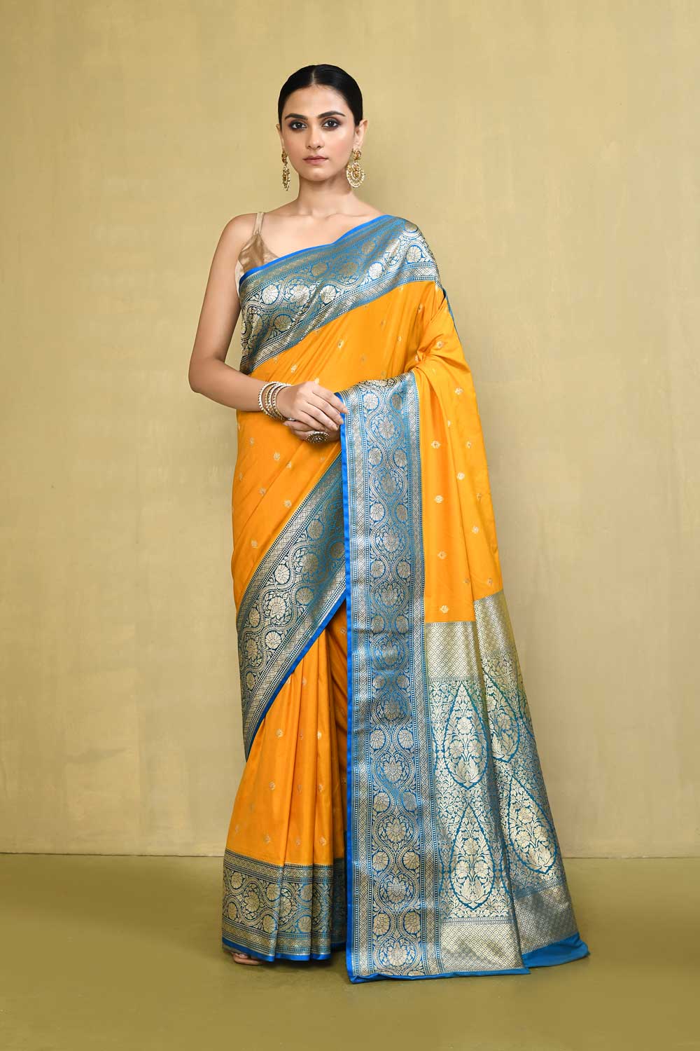 Yellow - Blue Banarasi Handloom Saree Yellow - Blue Banarasi Handloom Saree