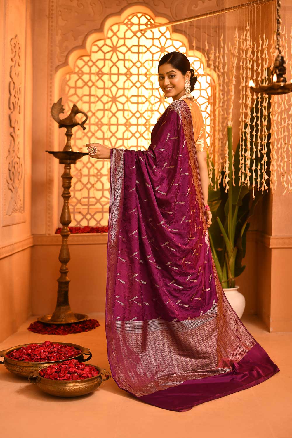 Banarasi Handloom satin Saree With Tanchoi Jaal Banarasi Handloom satin Saree With Tanchoi Jaal