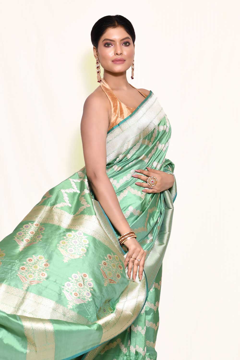 Sea Greenpure Katan Banarasi Handloom Saree Sea Greenpure Katan Banarasi Handloom Saree