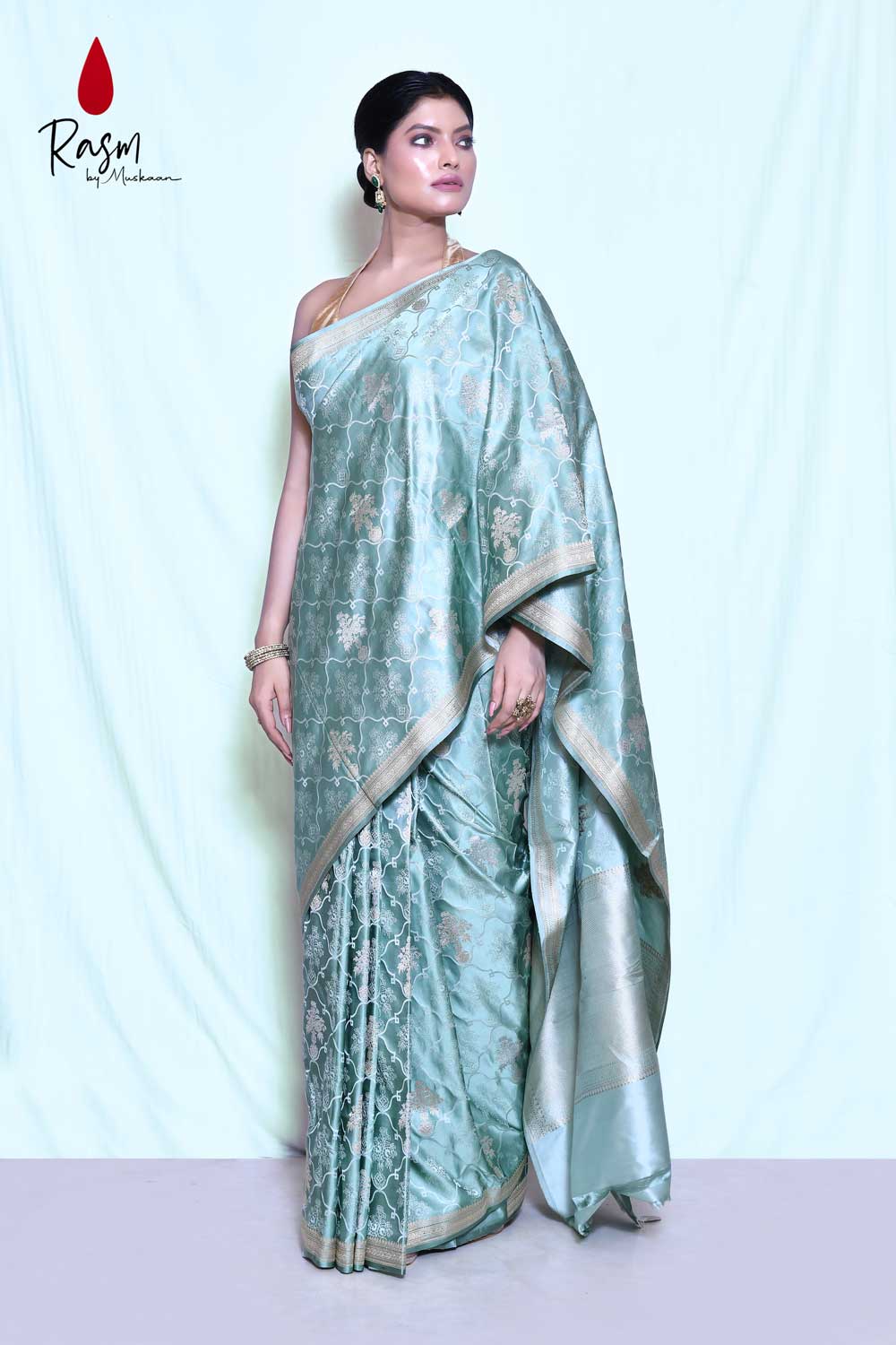Sea Green Pure Katan Banarasi Handloom Saree Sea Green Pure Katan Banarasi Handloom Saree