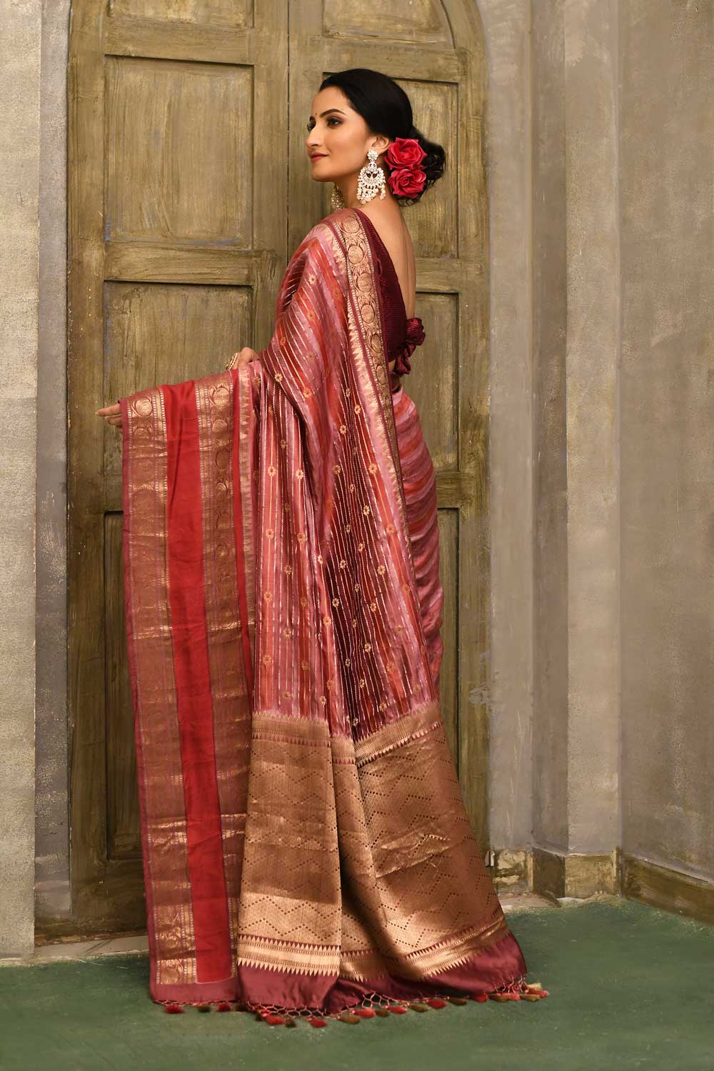 Handloom Saree With Multi Striped Body And Border Handloom Saree With Multi Striped Body And Border