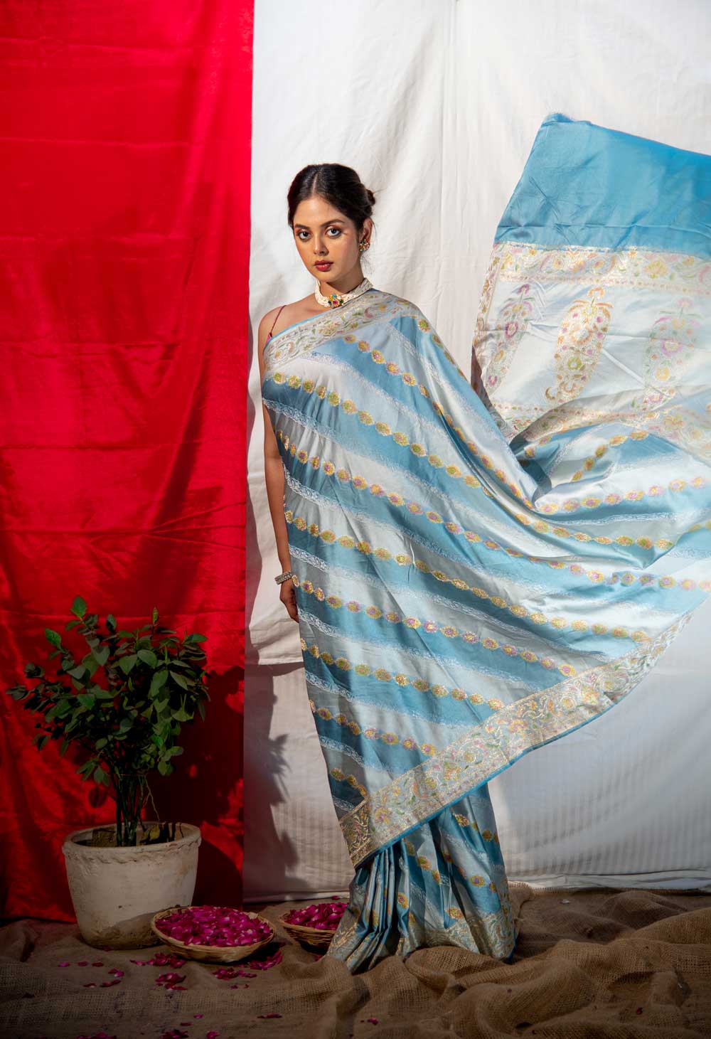 Handloom Light And Dark Powder Blue Mushru Banarasi Saree With Tanchoi Adda Rangakt Body And Border Handloom Light And Dark Powder Blue Mushru Banarasi Saree With Tanchoi Adda Rangakt Body And Border