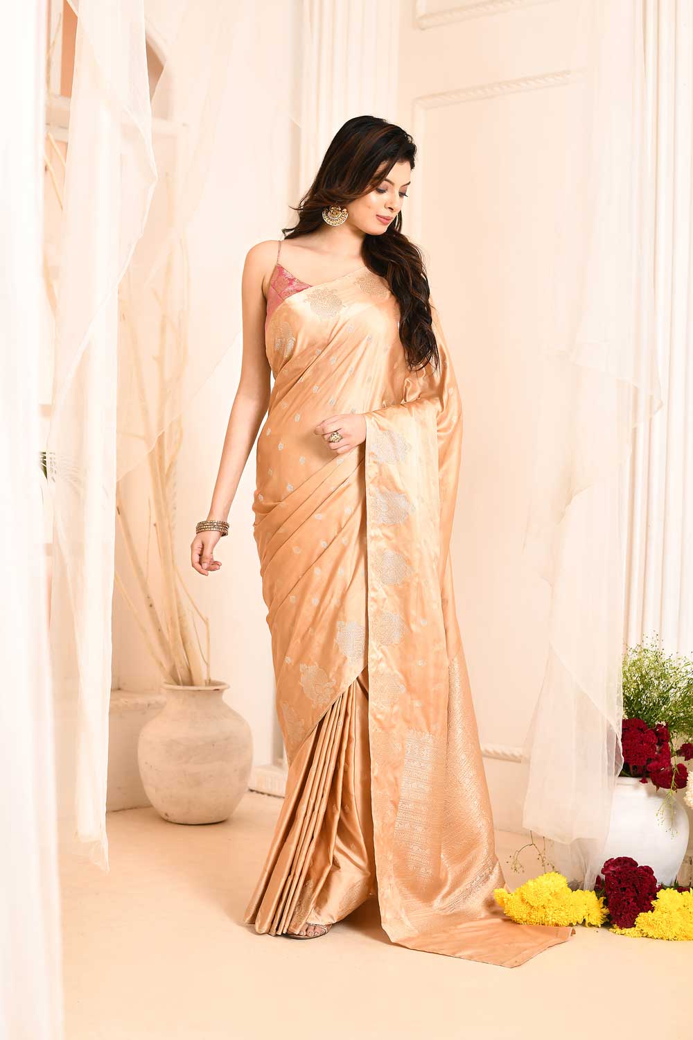 Saree With Handwoven Silver Boota With Blouse Saree With Handwoven Silver Boota With Blouse