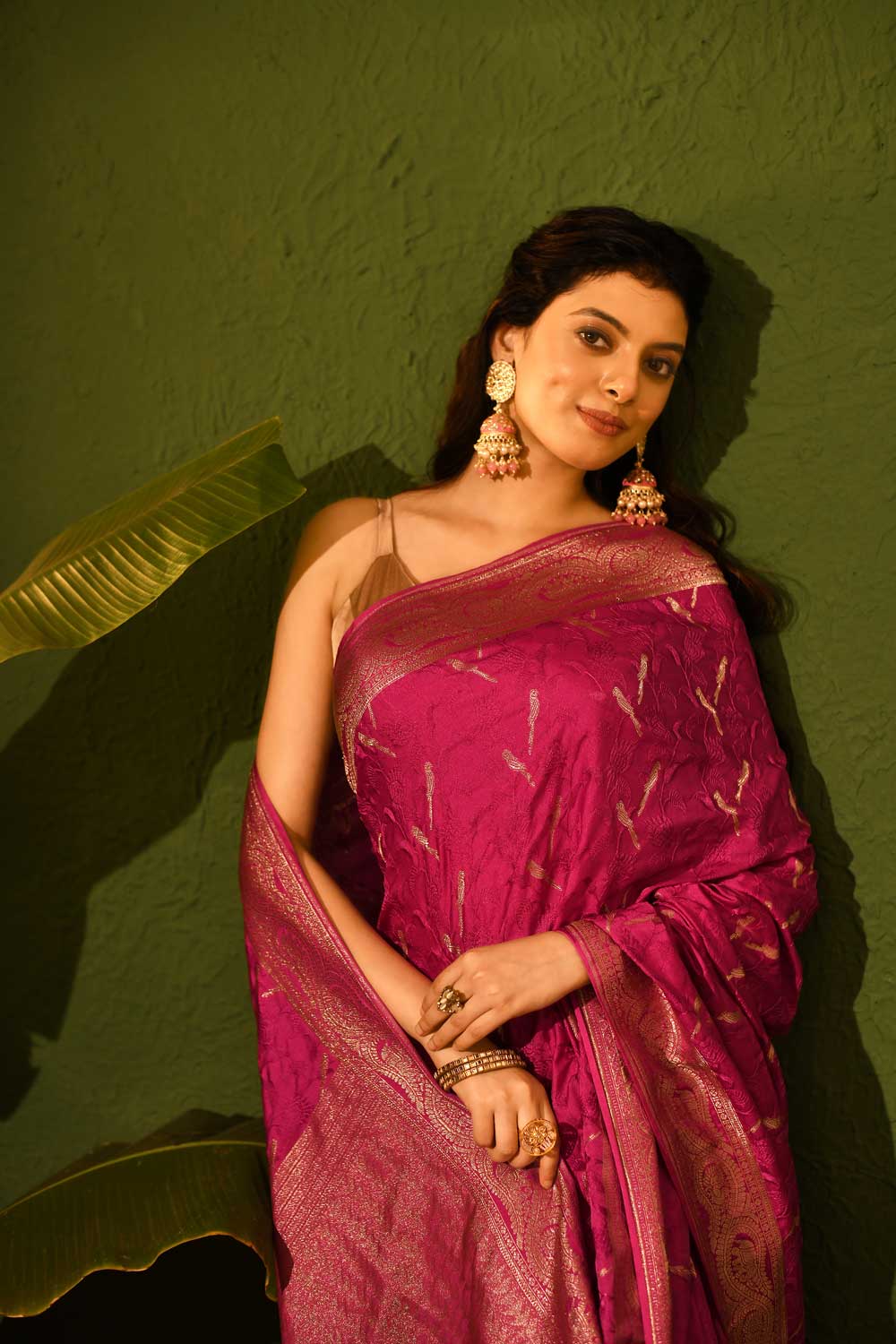 Mushru Satin Banarasi Handloom Saree With Tanchoi Jaal Work Mushru Satin Banarasi Handloom Saree With Tanchoi Jaal Work