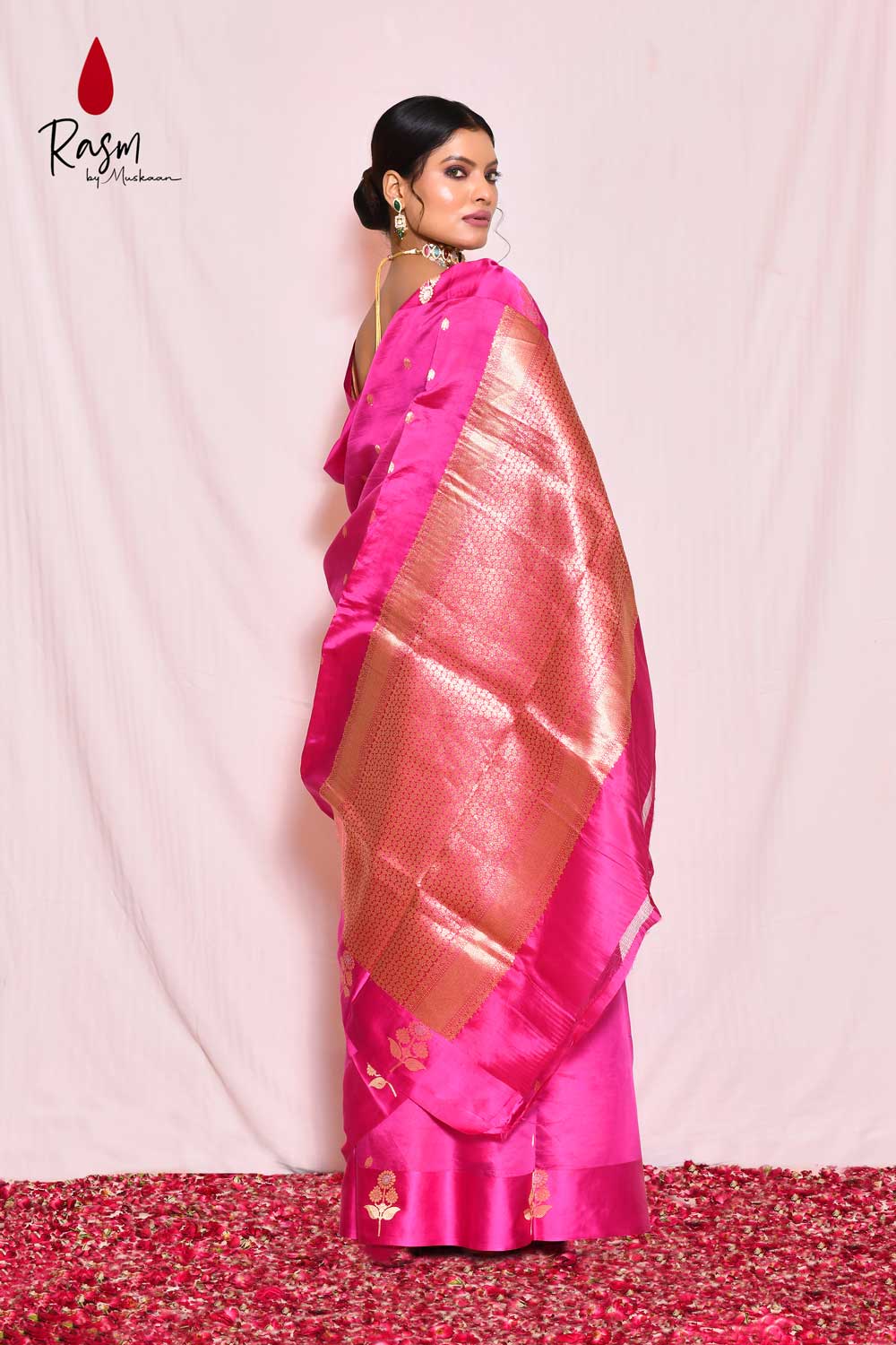 Rani Pink Pure Katan Silk Banarasi Handloom Saree With Blouse Rani Pink Pure Katan Silk Banarasi Handloom Saree With Blouse