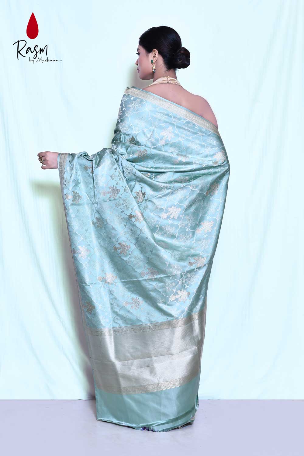 Sea Green Pure Katan Silk Handloom Saree Sea Green Pure Katan Silk Handloom Saree