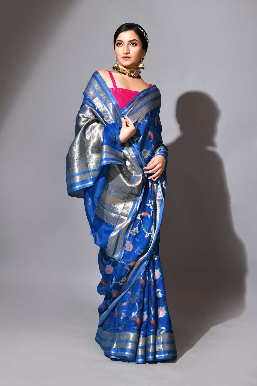Royal Blue Pure Kota Check Banarasi Handloom Saree With Meenakari Jaal Royal Blue Pure Kota Check Banarasi Handloom Saree With Meenakari Jaal