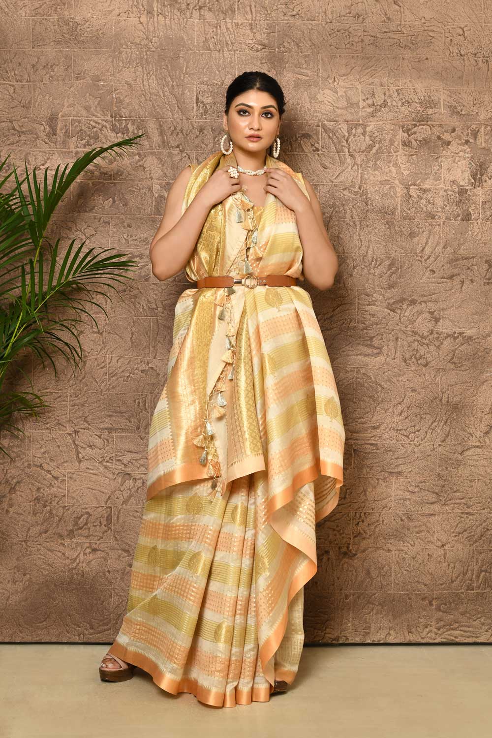 Rangkat Pure Katan Chiniya Silk Banarasi Handloom Saree With Multi Striped Body And Bordrr Rangkat Pure Katan Chiniya Silk Banarasi Handloom Saree With Multi Striped Body And Bordrr