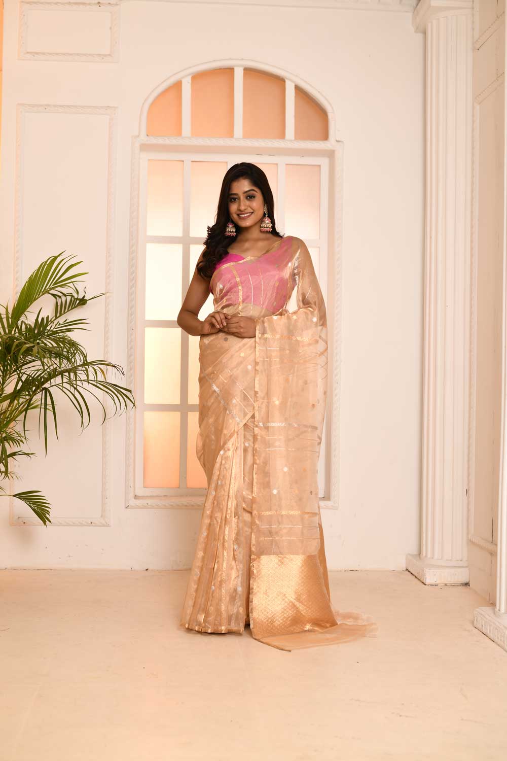 GOLD' Pure Kora Silk Tissue Saree With Blouse GOLD' Pure Kora Silk Tissue Saree With Blouse