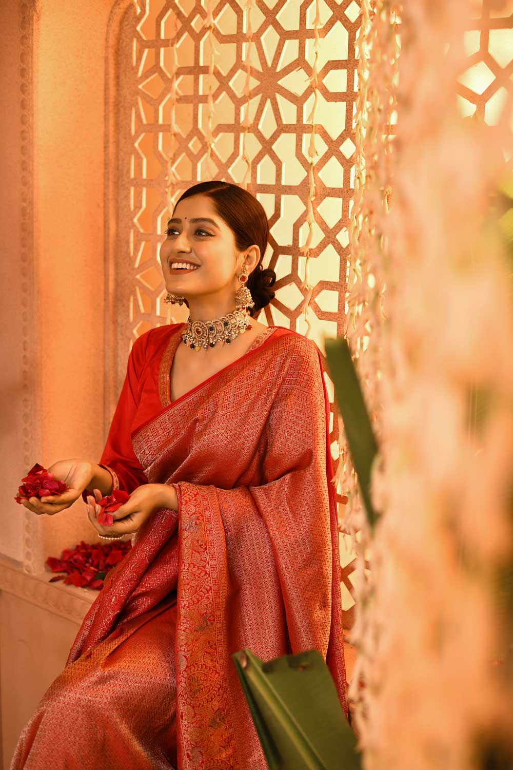 Red Mushru Handloom Saree Red Mushru Handloom Saree