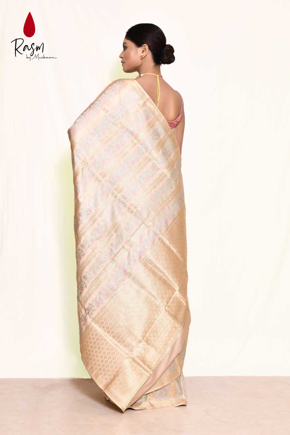 Tussar-beige Jamawar Pure Katan Silk Banarasi Handloom Saree Tussar-beige Jamawar Pure Katan Silk Banarasi Handloom Saree
