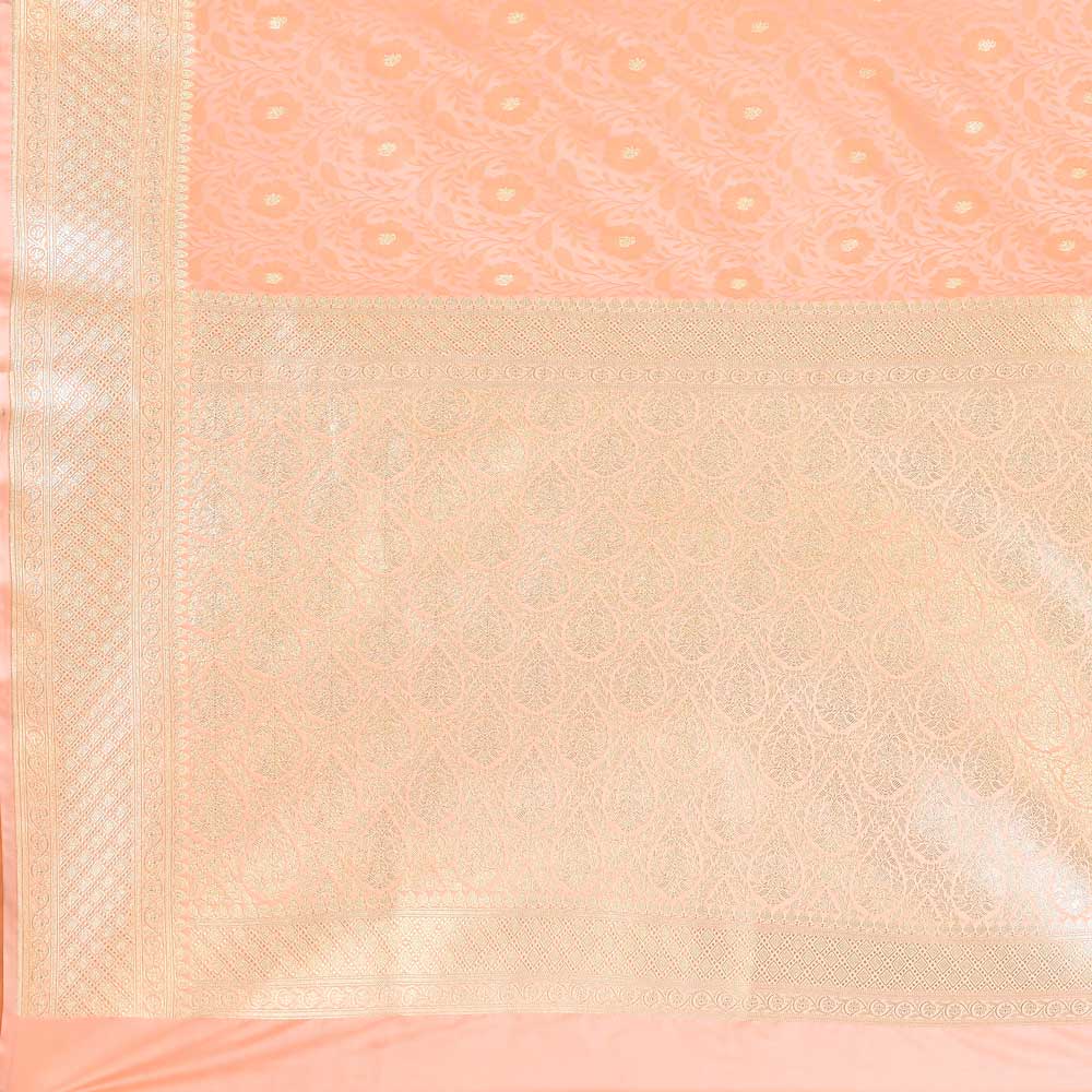 Light Peach Handloom Reshmi Tanchoi Banarasi Saree With Handwoven  Border Light Peach Handloom Reshmi Tanchoi Banarasi Saree With Handwoven  Border