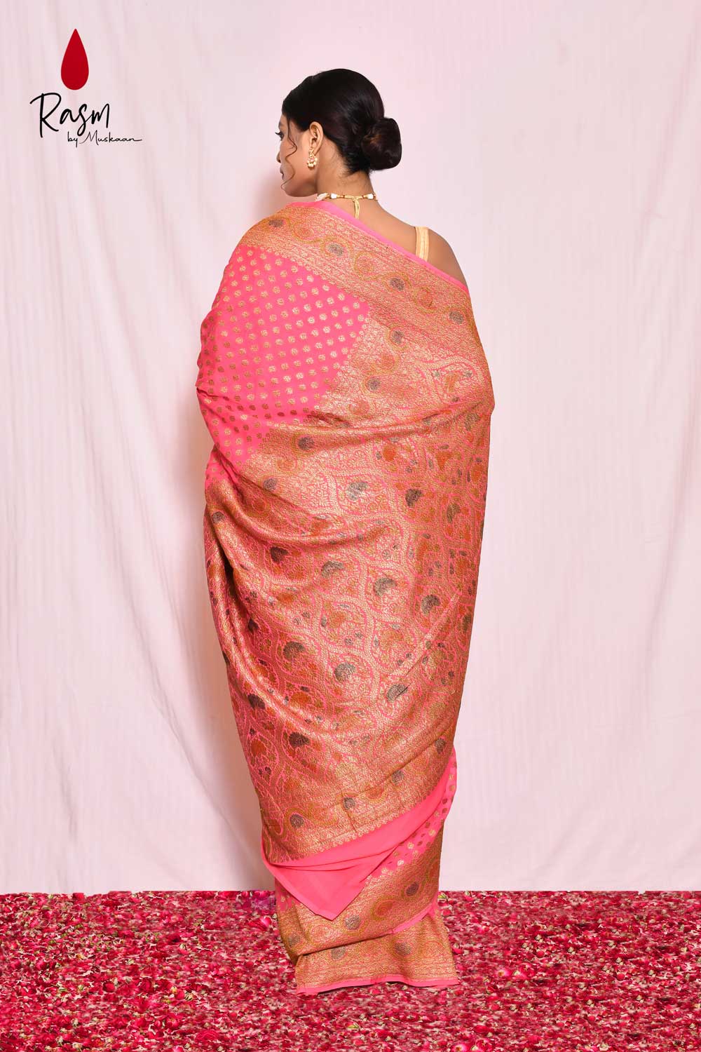 Pink Pure Khaddi Georgette Silk Banarasi Handloom Saree With Meenakari Boota Pink Pure Khaddi Georgette Silk Banarasi Handloom Saree With Meenakari Boota