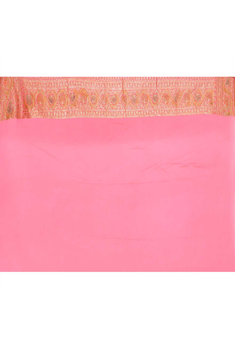 Pink Pure Khaddi Georgette Silk Banarasi Handloom Saree With Meenakari Boota Pink Pure Khaddi Georgette Silk Banarasi Handloom Saree With Meenakari Boota