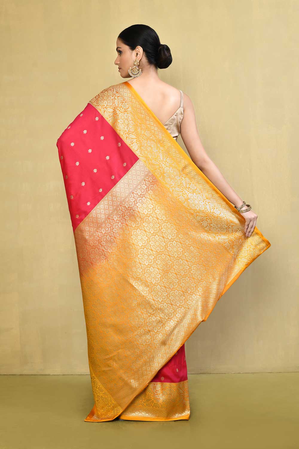 Red - Yellow Saree With Contrast Border Red - Yellow Saree With Contrast Border