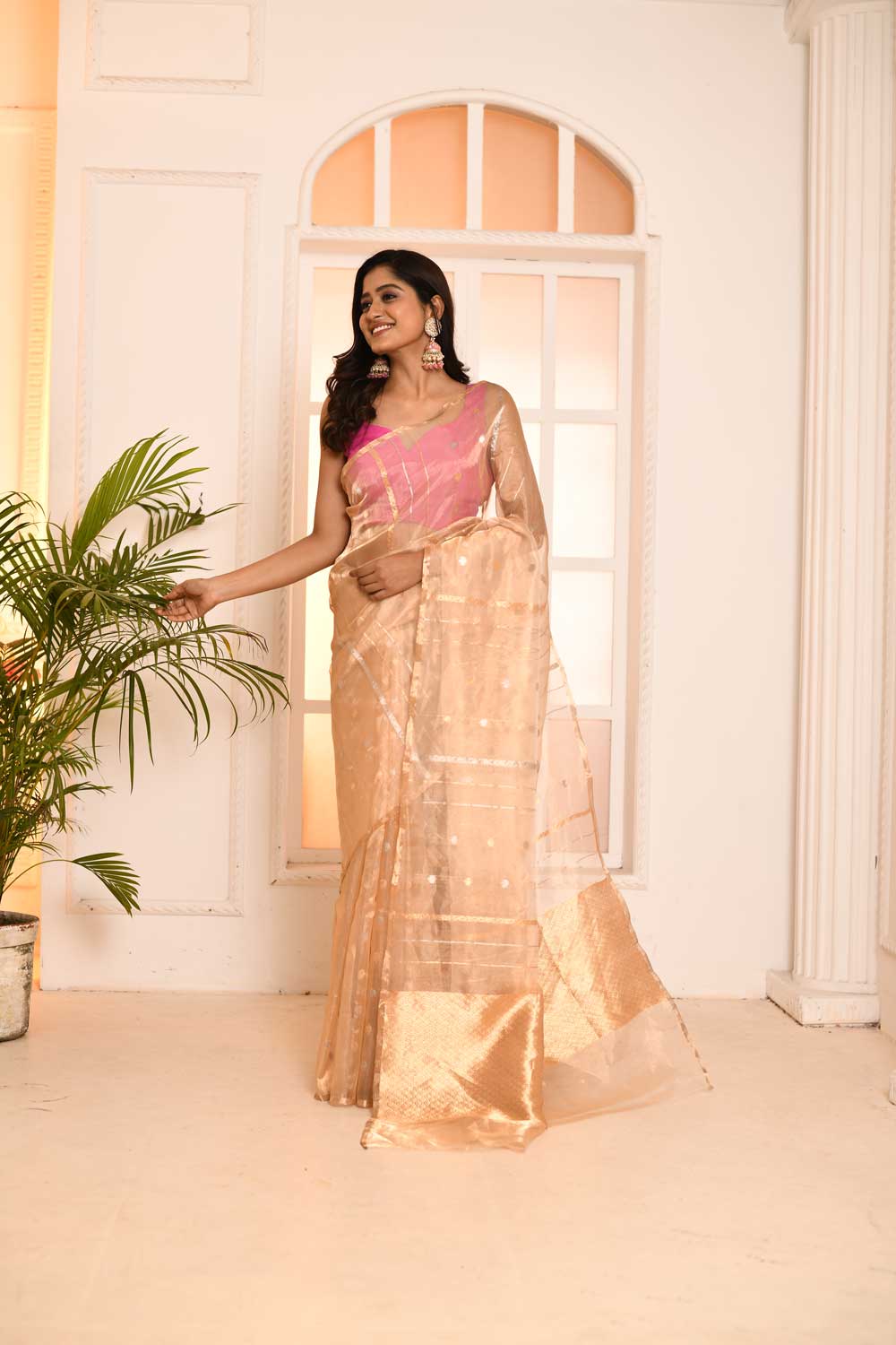 GOLD' Pure Kora Silk Tissue Saree With Blouse GOLD' Pure Kora Silk Tissue Saree With Blouse