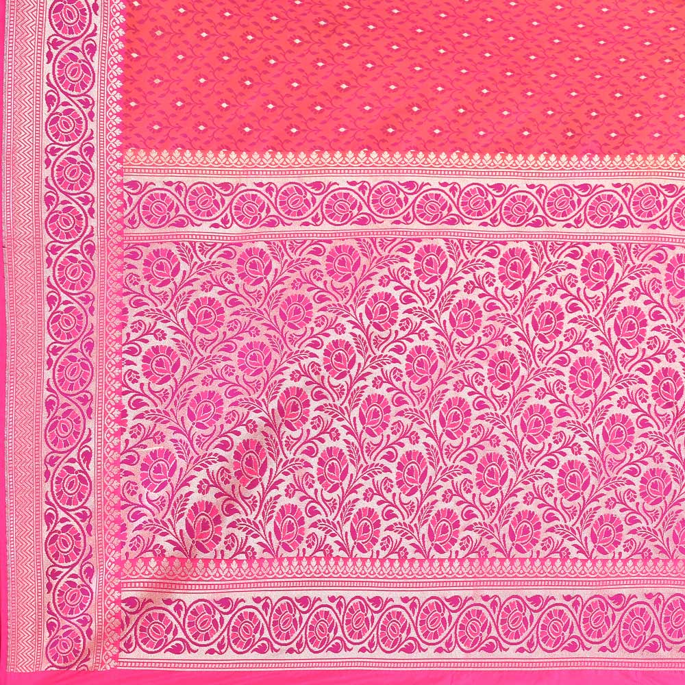 Peach- Pink Banarasi Saree With Handwoven Border Peach- Pink Banarasi Saree With Handwoven Border