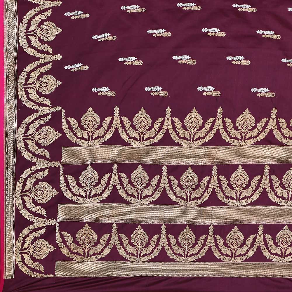 Deep Wine Banarasi Saree With Blouse Deep Wine Banarasi Saree With Blouse