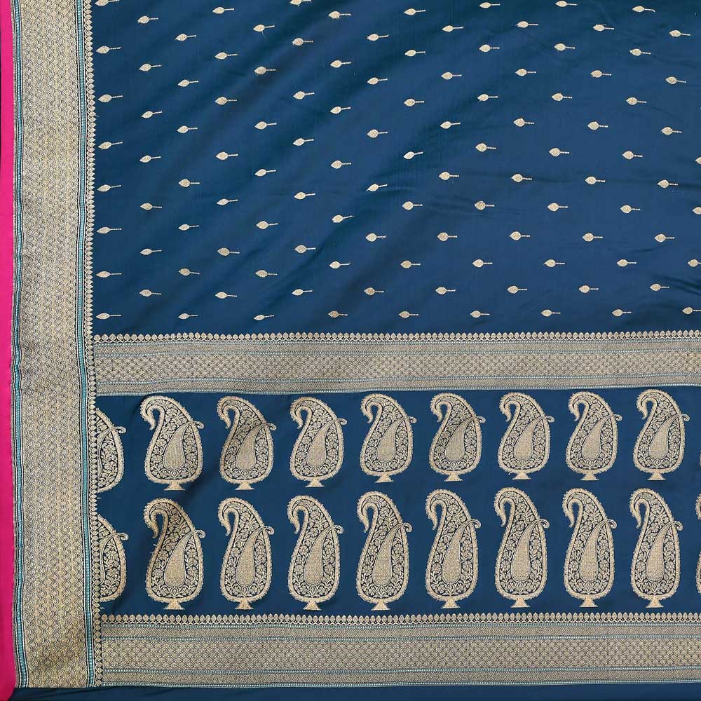 Handloom Saree With Handwoven Border In Muted Gold Zari Handloom Saree With Handwoven Border In Muted Gold Zari
