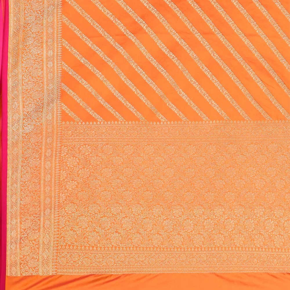 Orange Banarasi Handloom Saree With contemporary adda stripe pattern Design Orange Banarasi Handloom Saree With contemporary adda stripe pattern Design