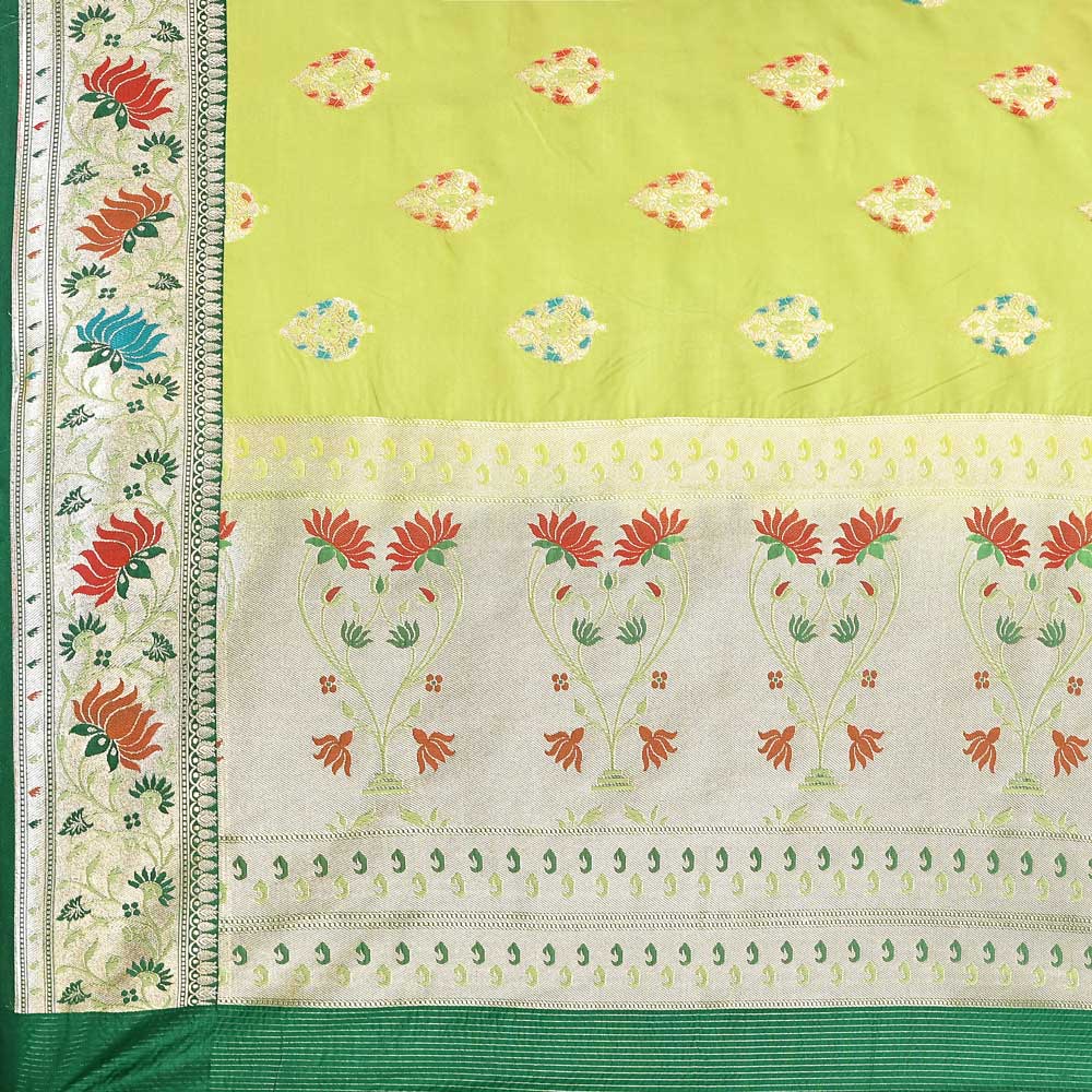 Green Paithani Banarasi Handloom Saree with Meenakari Boota and Border Green Paithani Banarasi Handloom Saree with Meenakari Boota and Border