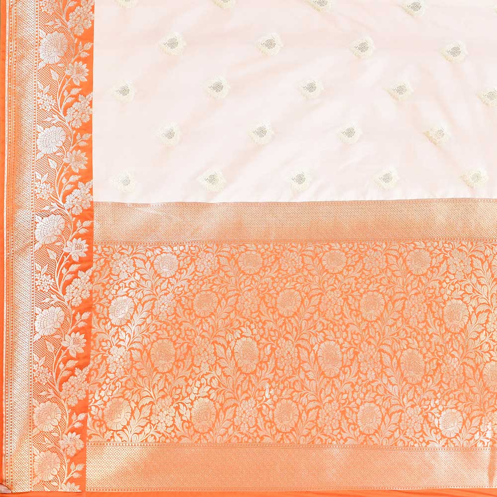 White And Orange Saree With Contrast Border White And Orange Saree With Contrast Border