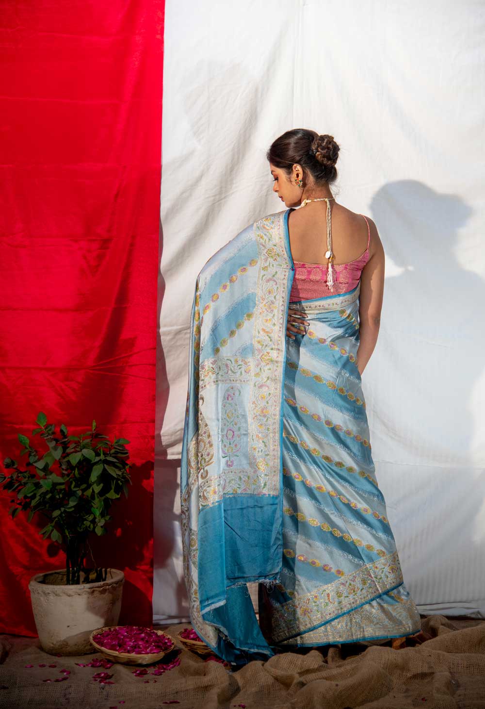 Handloom Light And Dark Powder Blue Mushru Banarasi Saree With Tanchoi Adda Rangakt Body And Border Handloom Light And Dark Powder Blue Mushru Banarasi Saree With Tanchoi Adda Rangakt Body And Border