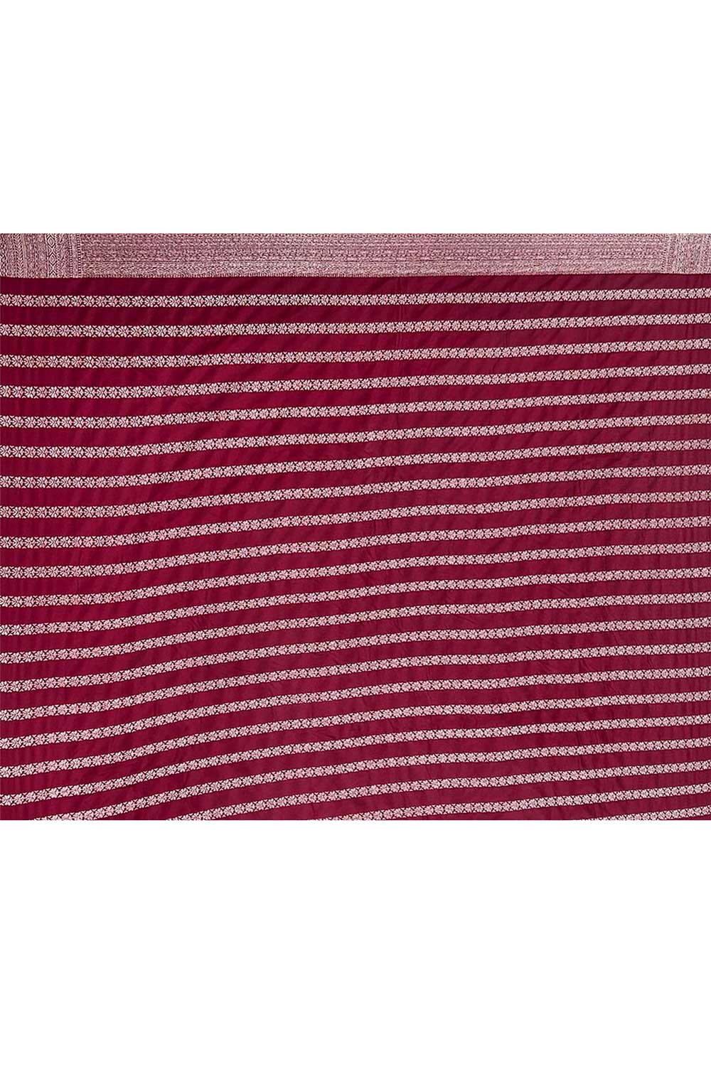 Pink-maroon Mushru Satin Banarasi Handloom Saree With Contrast Border Pink-maroon Mushru Satin Banarasi Handloom Saree With Contrast Border