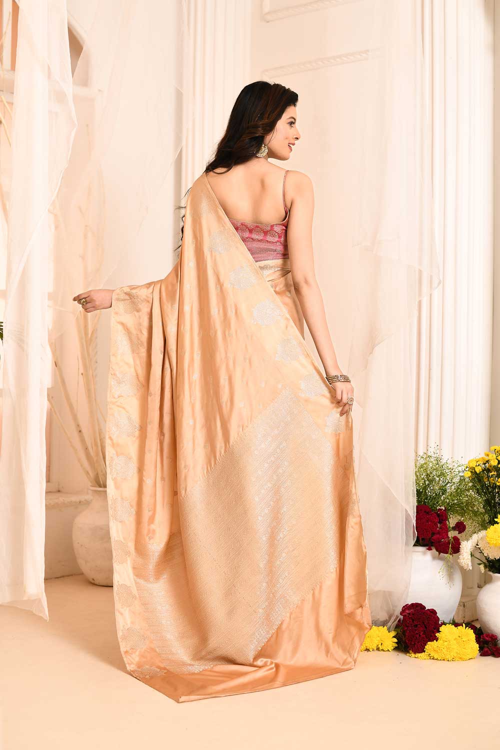Fawn Mushru Handloom Saree With Blouse Fawn Mushru Handloom Saree With Blouse