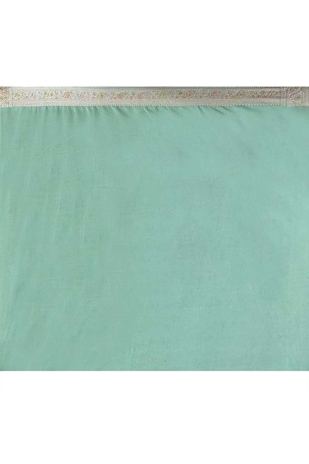 Green 'rangkat' Mushru Satin Banarasi Handloom Saree With Contemporary Pattern Design And Meenakari Border Green 'rangkat' Mushru Satin Banarasi Handloom Saree With Contemporary Pattern Design And Meenakari Border