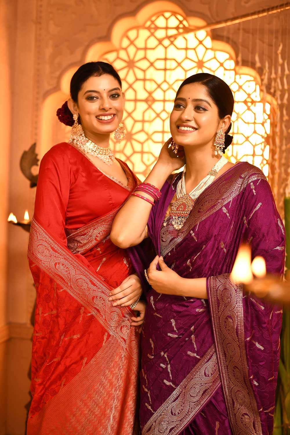 Plum 'Shikargah' Mushru Satin Banarasi Saree Plum 'Shikargah' Mushru Satin Banarasi Saree