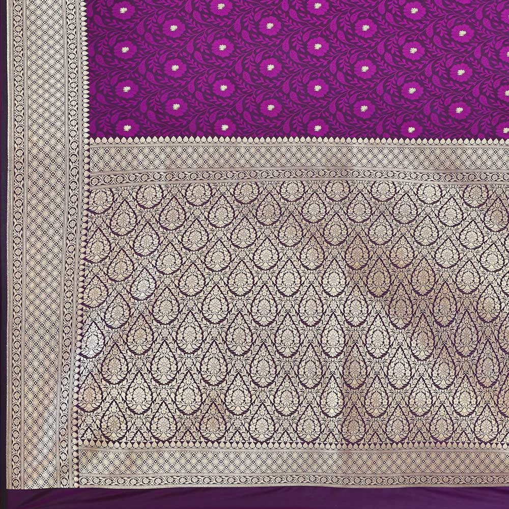 Plum Handloom Reshmi Tanchoi Banarasi Saree With Handwoven  Border Plum Handloom Reshmi Tanchoi Banarasi Saree With Handwoven  Border