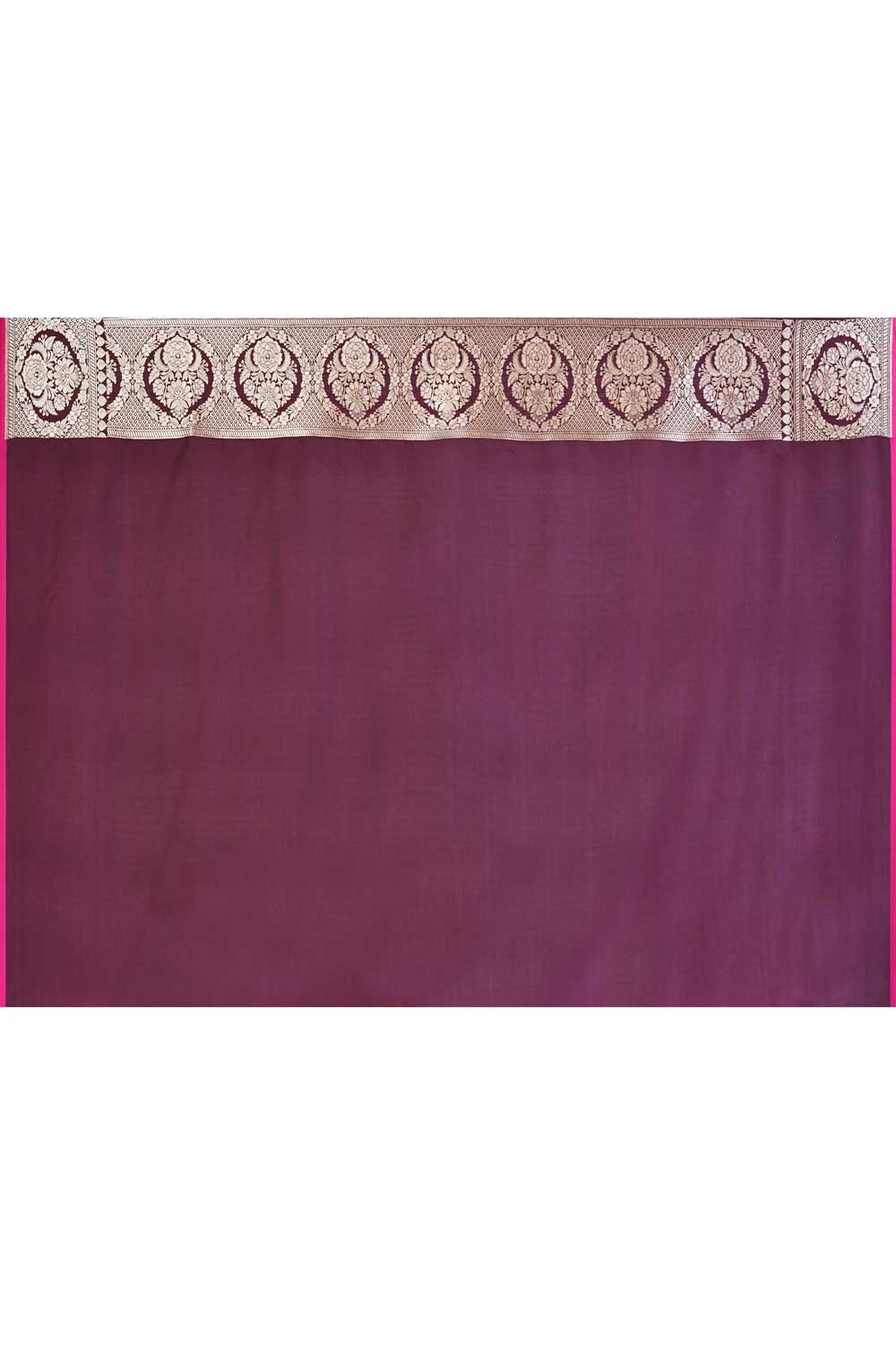Wine Saree With Handwoven Border In Muted Gold Zari Wine Saree With Handwoven Border In Muted Gold Zari