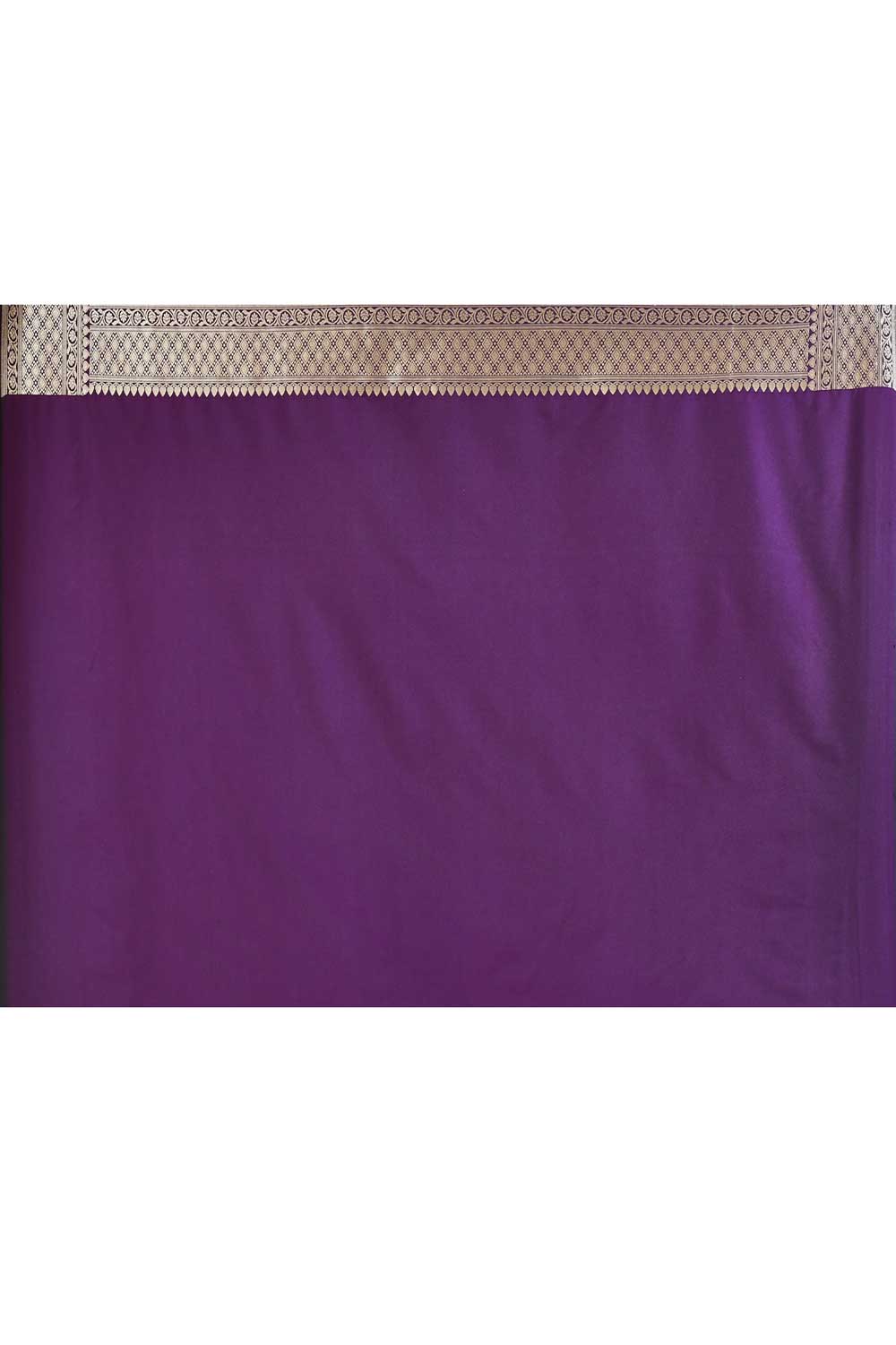 Plum Handloom Reshmi Tanchoi Banarasi Saree With Handwoven  Border Plum Handloom Reshmi Tanchoi Banarasi Saree With Handwoven  Border