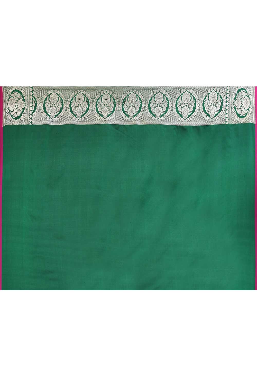 Bottle Green Handloom Saree With Handwoven Border In Muted Gold Zari Bottle Green Handloom Saree With Handwoven Border In Muted Gold Zari